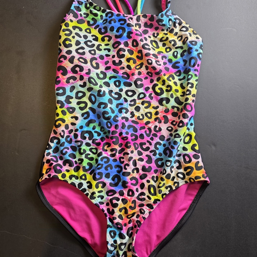 Girls' Multicolor Neon Leopard One-Piece Swimsuit - Pink Lining